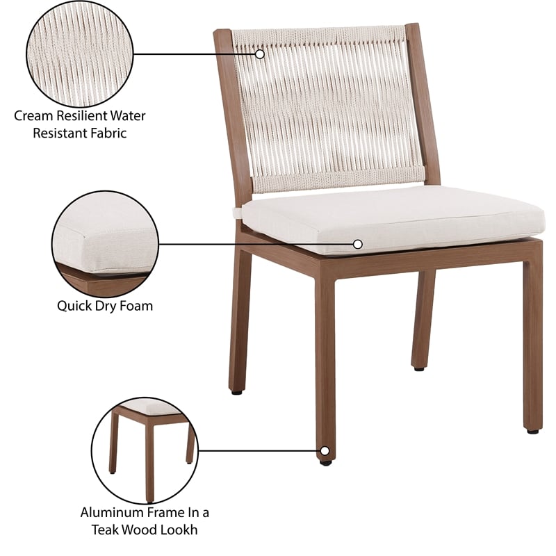 Meridian Furniture Maui Cream Outdoor Patio Dining Side Chair (Set of 2)