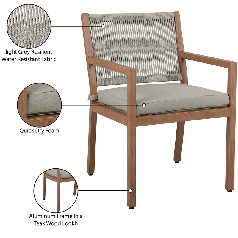 Meridian Furniture Maui Grey Outdoor Patio Dining Arm Chair (Set of 2)