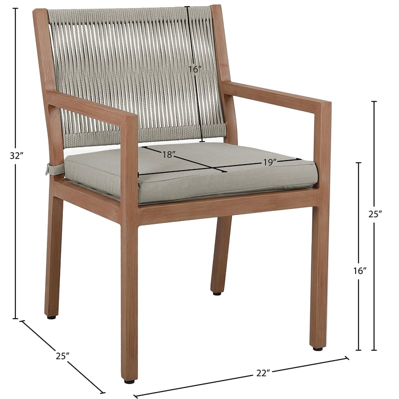 Meridian Furniture Maui Grey Outdoor Patio Dining Arm Chair (Set of 2)