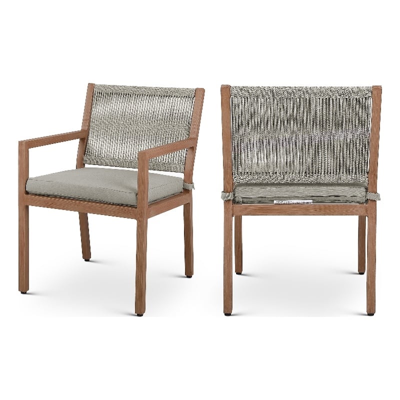 Meridian Furniture Maui Grey Outdoor Patio Dining Arm Chair (Set of 2)