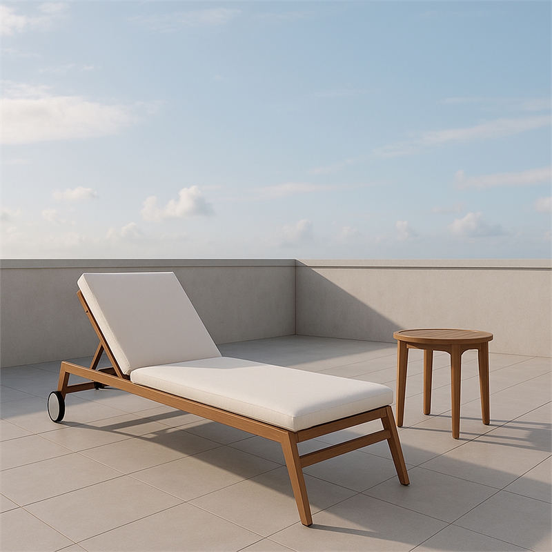 Meridian Furniture Maui Cream Water Resisting Fabric Outdoor Patio Lounger