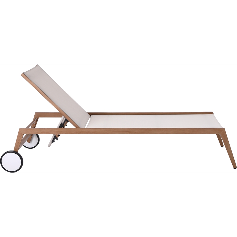 Meridian Furniture Maui Cream Water Resisting Fabric Outdoor Patio Lounger