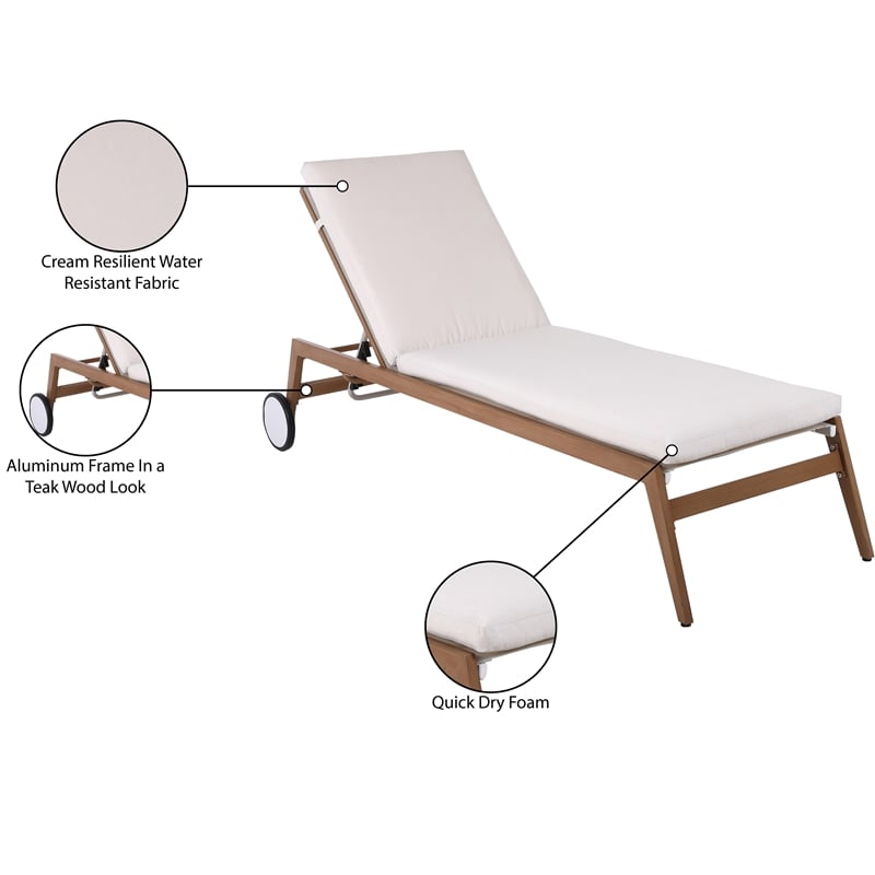 Meridian Furniture Maui Cream Water Resisting Fabric Outdoor Patio Lounger