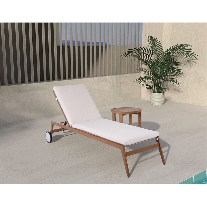 Meridian Furniture Maui Cream Water Resisting Fabric Outdoor Patio Lounger