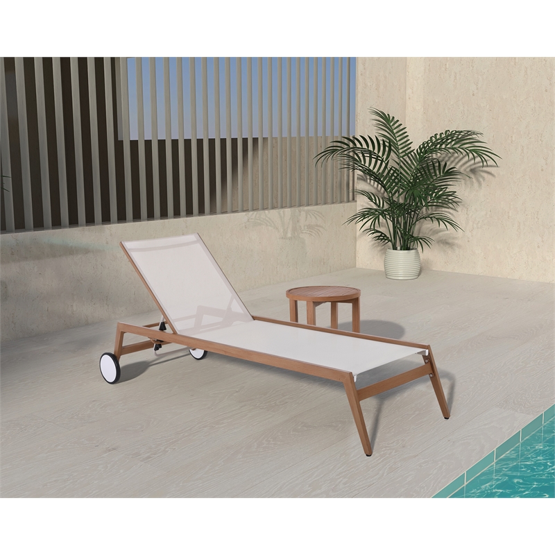 Meridian Furniture Maui Cream Water Resisting Fabric Outdoor Patio Lounger