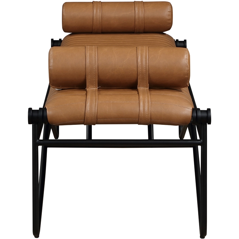 Meridian Furniture Gatsby Cognac Vegan Leather and Iron Metal Bench
