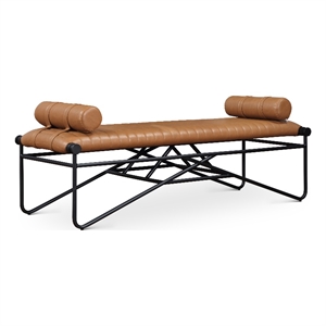 Meridian Furniture Gatsby Cognac Vegan Leather and Iron Metal Bench
