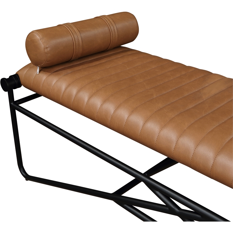Meridian Furniture Gatsby Cognac Vegan Leather and Iron Metal Bench