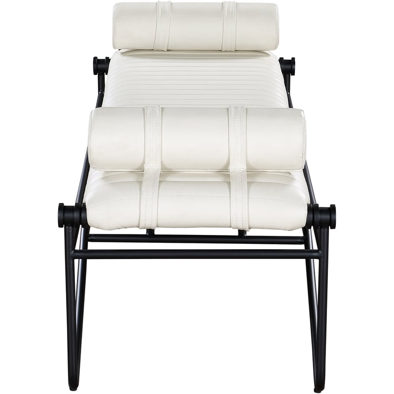 Meridian Furniture Gatsby Cream Vegan Leather and Iron Metal Bench