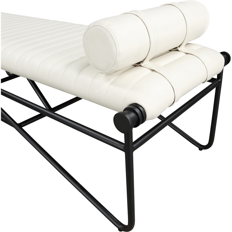 Meridian Furniture Gatsby Cream Vegan Leather and Iron Metal Bench