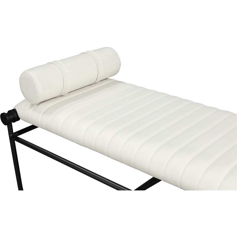 Meridian Furniture Gatsby Cream Vegan Leather and Iron Metal Bench
