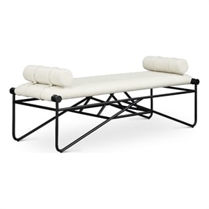 Meridian Furniture Gatsby Cream Vegan Leather and Iron Metal Bench