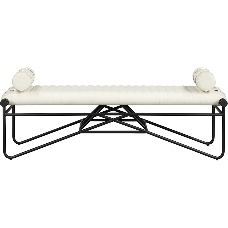 Meridian Furniture Gatsby Cream Vegan Leather and Iron Metal Bench