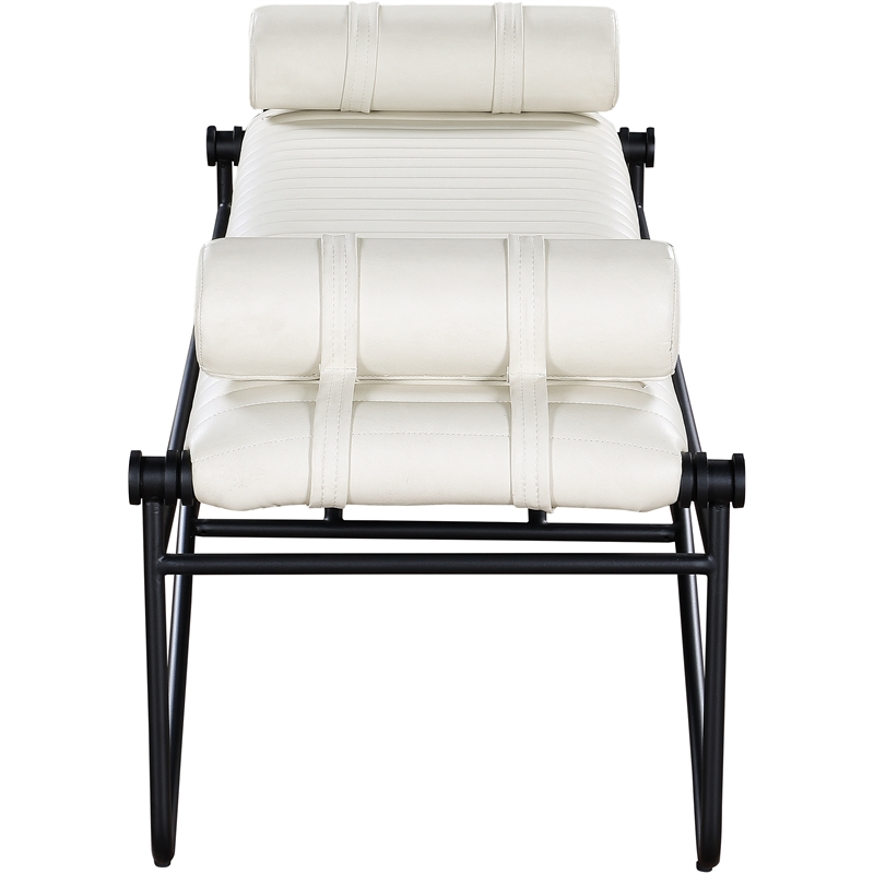 Meridian Furniture Gatsby Cream Vegan Leather and Iron Metal Bench