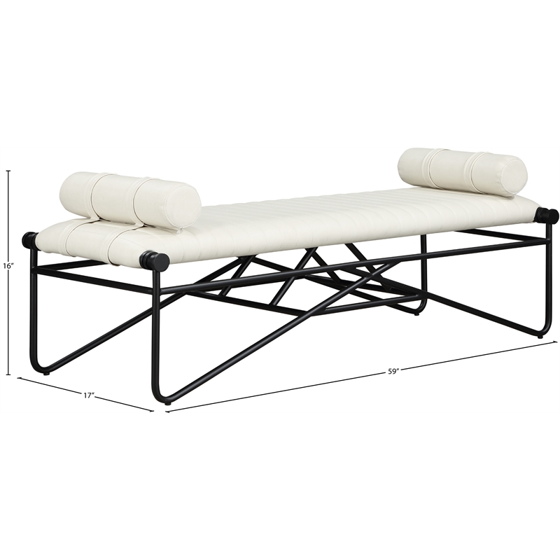 Meridian Furniture Gatsby Cream Vegan Leather and Iron Metal Bench