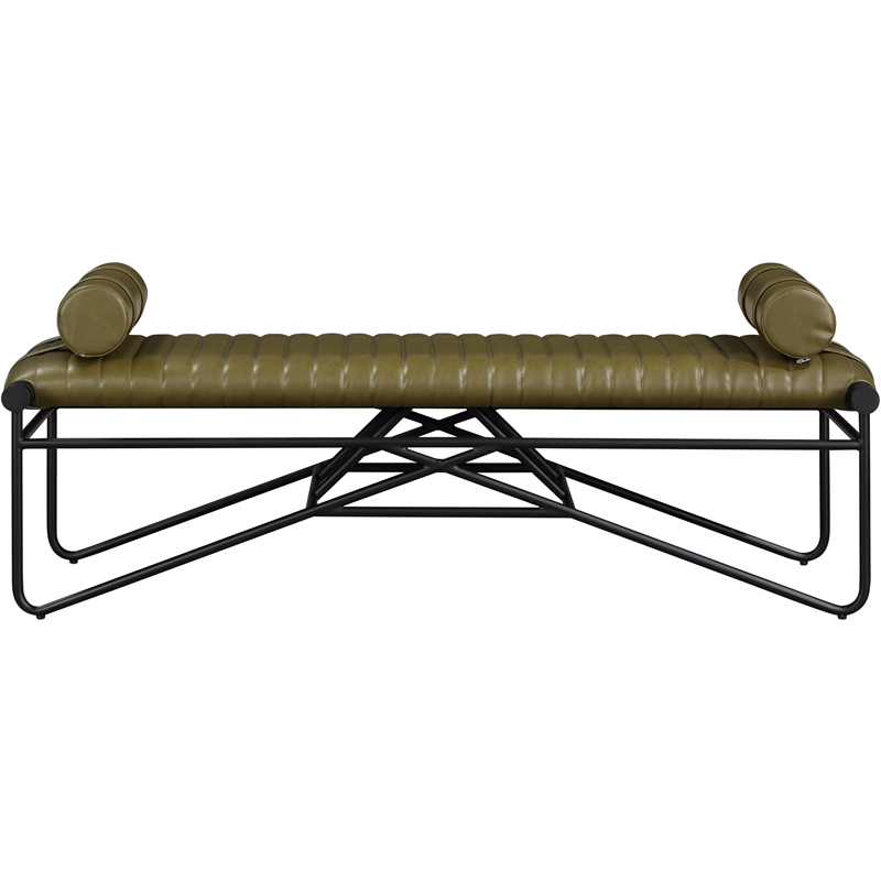 Meridian Furniture Gatsby Olive Vegan Leather and Iron Metal Bench