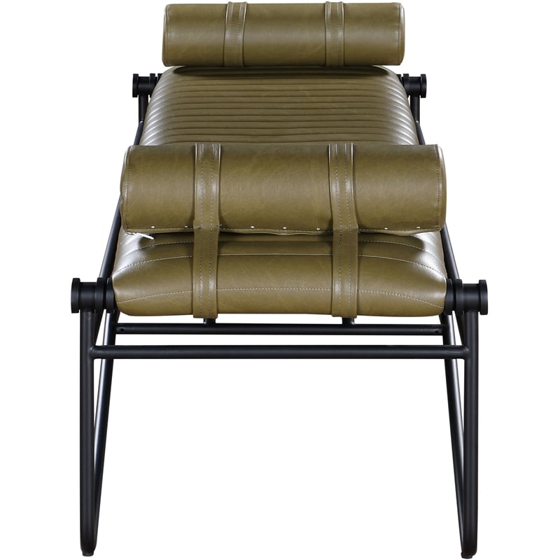 Meridian Furniture Gatsby Olive Vegan Leather and Iron Metal Bench