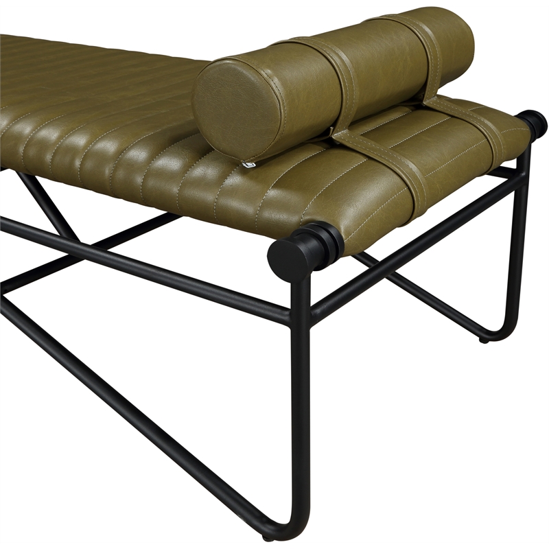 Meridian Furniture Gatsby Olive Vegan Leather and Iron Metal Bench