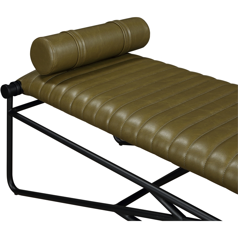 Meridian Furniture Gatsby Olive Vegan Leather and Iron Metal Bench
