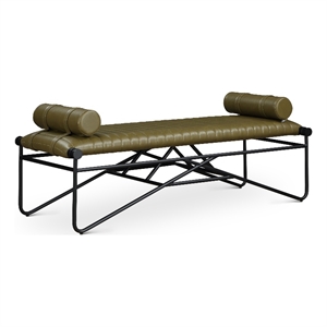 Meridian Furniture Gatsby Olive Vegan Leather and Iron Metal Bench