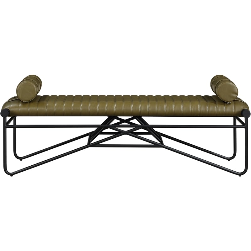 Meridian Furniture Gatsby Olive Vegan Leather and Iron Metal Bench