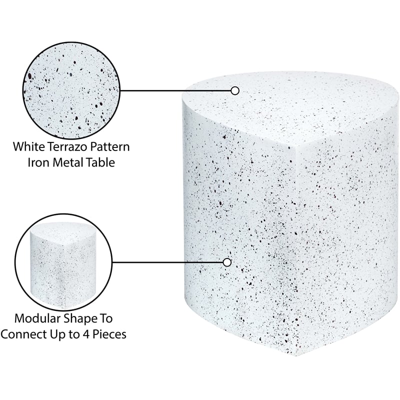 Meridian Furniture Petal White Terrazzo Pattern Iron Metal Coffee Table