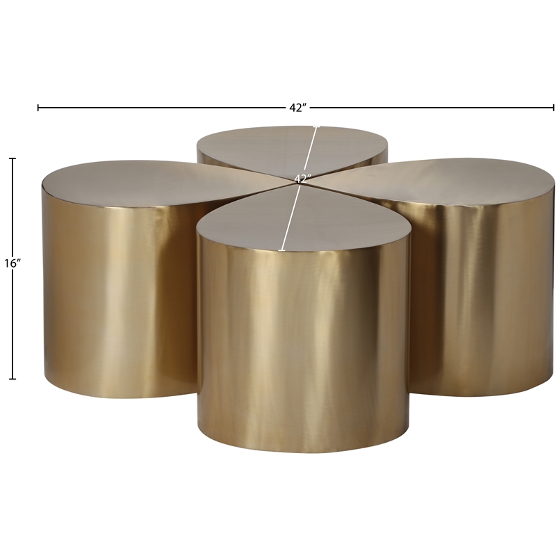 Meridian Furniture Petal 4-Piece Brushed Gold Iron Metal Coffee Table