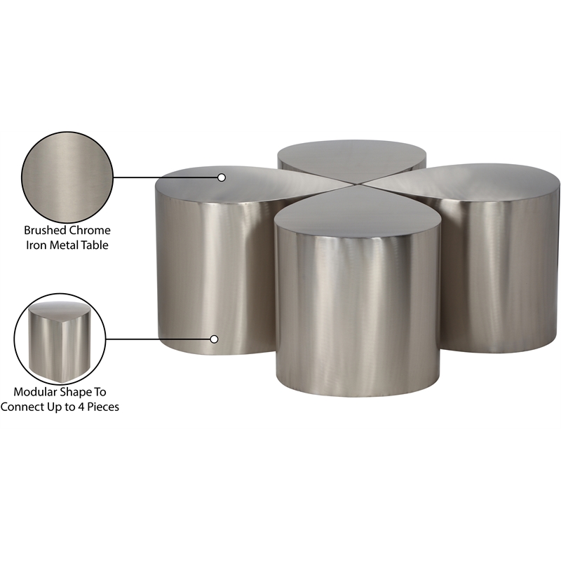 Meridian Furniture Petal 4-Piece Brushed Chrome Iron Metal Coffee Table