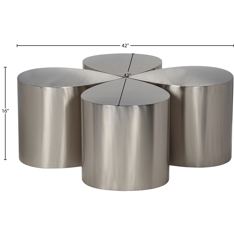 Meridian Furniture Petal 4-Piece Brushed Chrome Iron Metal Coffee Table