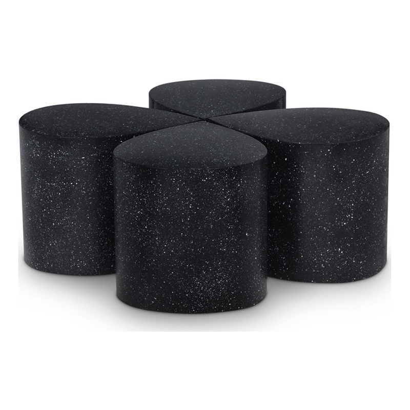 Meridian Furniture Petal 4-Piece Black Terrazzo Pattern Iron Metal Coffee Table