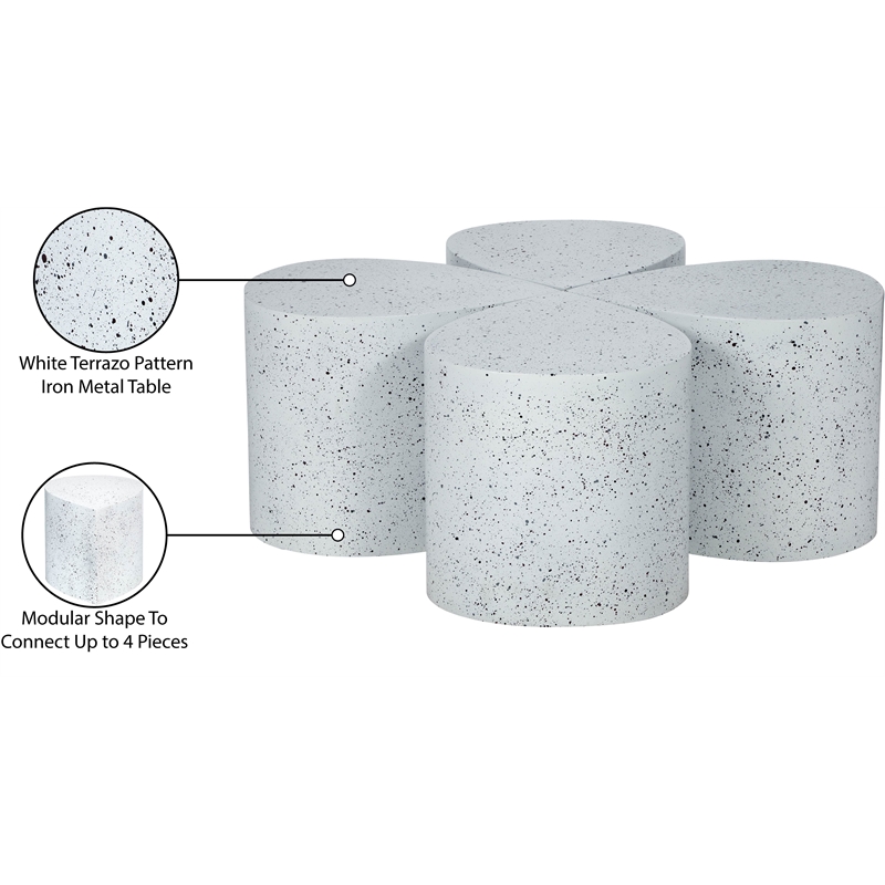 Meridian Furniture Petal 4-Piece White Terrazzo Pattern Iron Metal Coffee Table