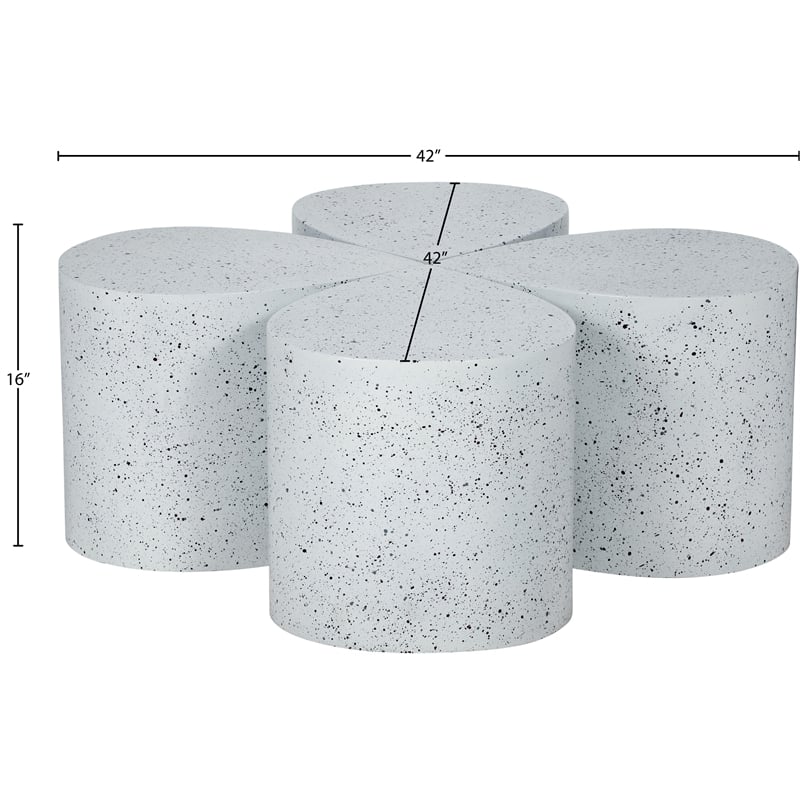 Meridian Furniture Petal 4-Piece White Terrazzo Pattern Iron Metal Coffee Table