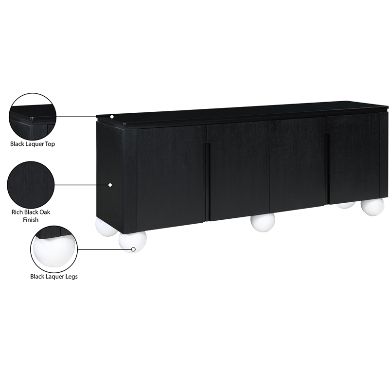 Meridian Furniture Cardiff Black Wood Veneer and White Laquer Sideboard/Buffet