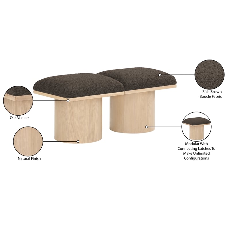 Meridian Furniture Pavilion Brown Boucle Fabric Bench