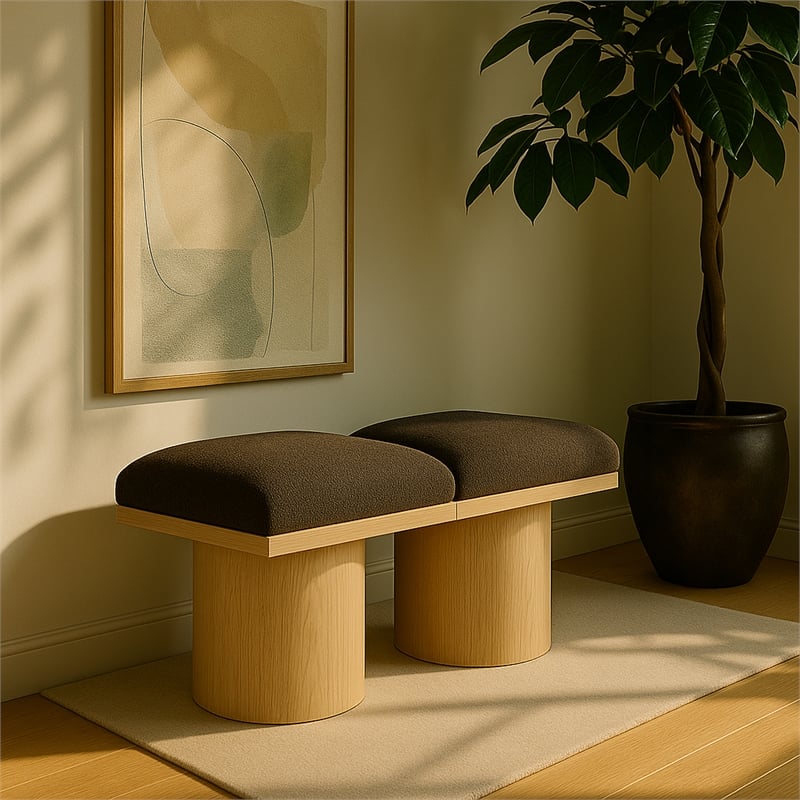 Meridian Furniture Pavilion Brown Boucle Fabric Bench