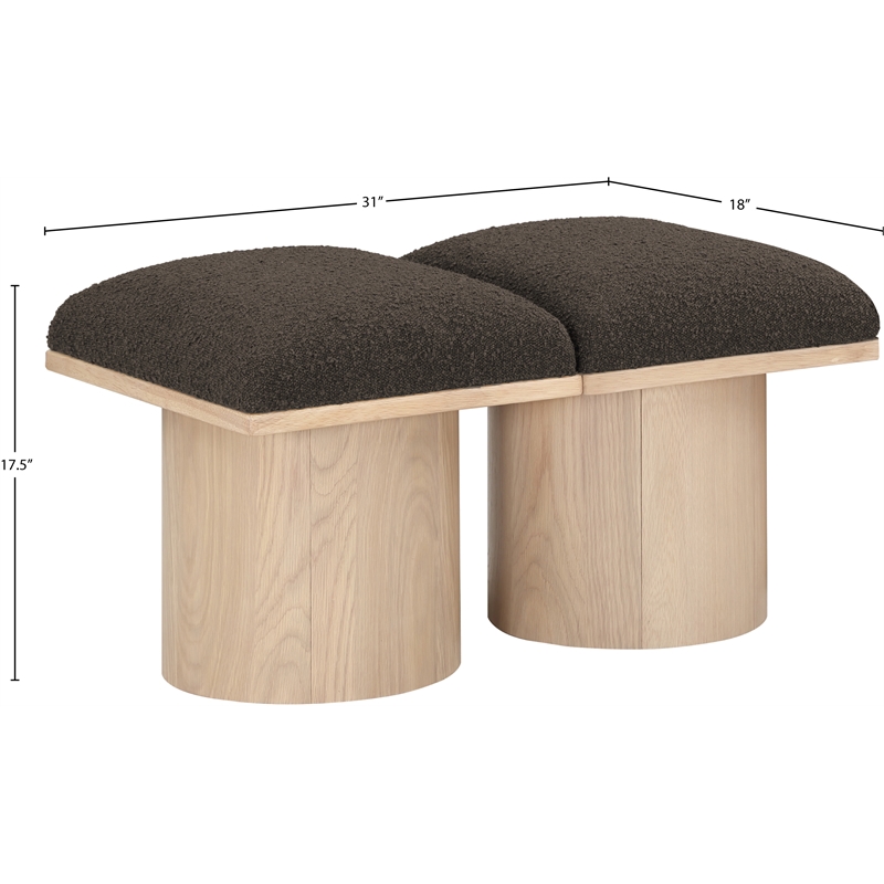 meridian furniture pavilion brown boucle fabric bench
