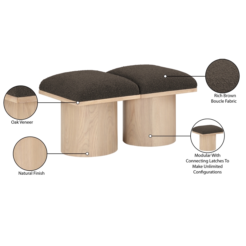 meridian furniture pavilion brown boucle fabric bench