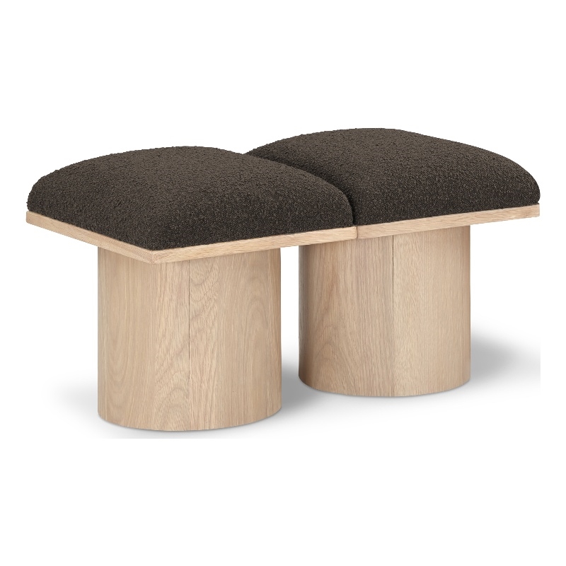meridian furniture pavilion brown boucle fabric bench