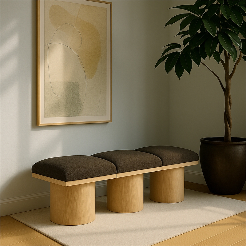 Meridian Furniture Pavilion Brown Boucle Fabric Bench