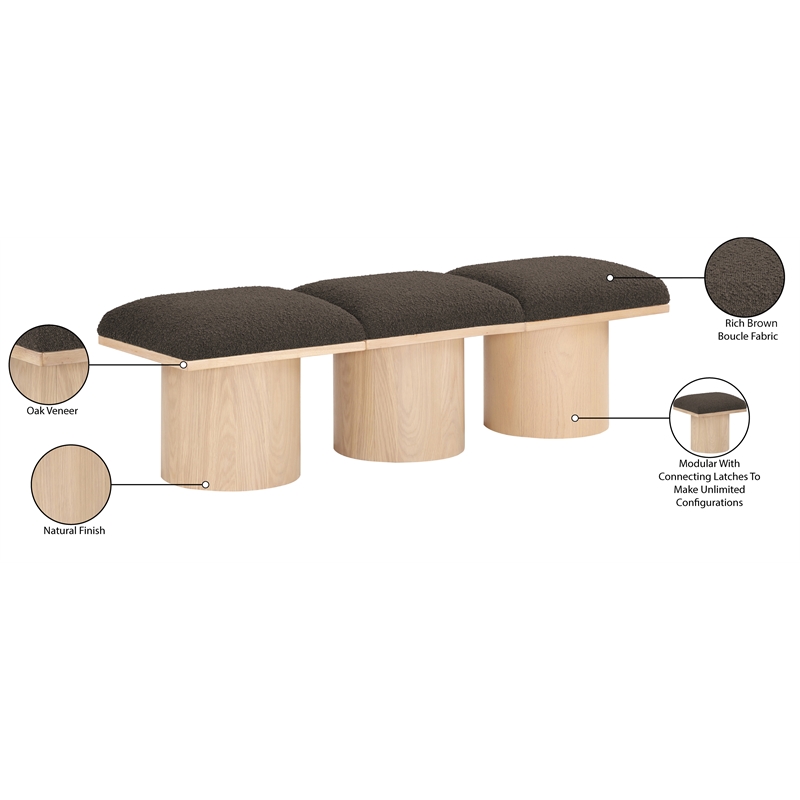 Meridian Furniture Pavilion Brown Boucle Fabric Bench