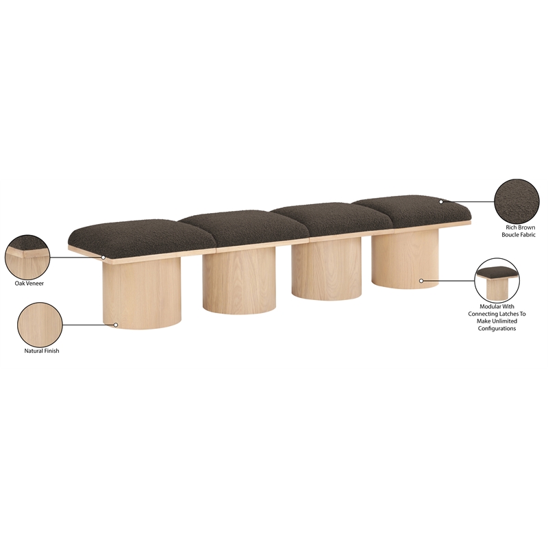 Meridian Furniture Pavilion Brown Boucle Fabric Bench
