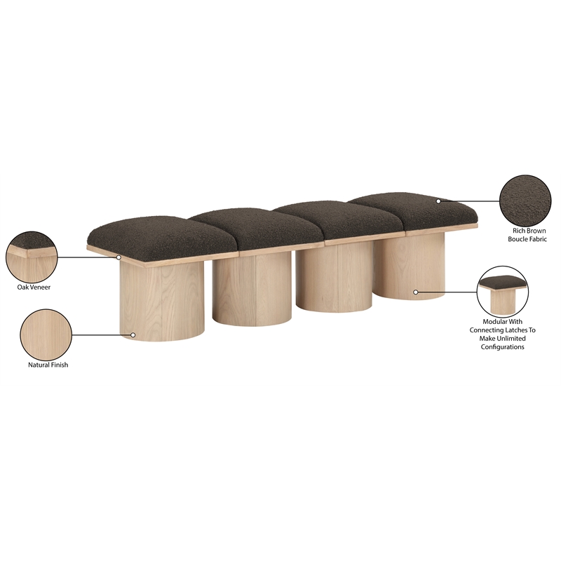 Meridian Furniture Pavilion Brown Boucle Fabric Bench