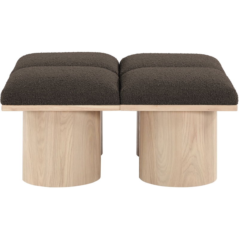 meridian furniture pavilion brown boucle fabric bench