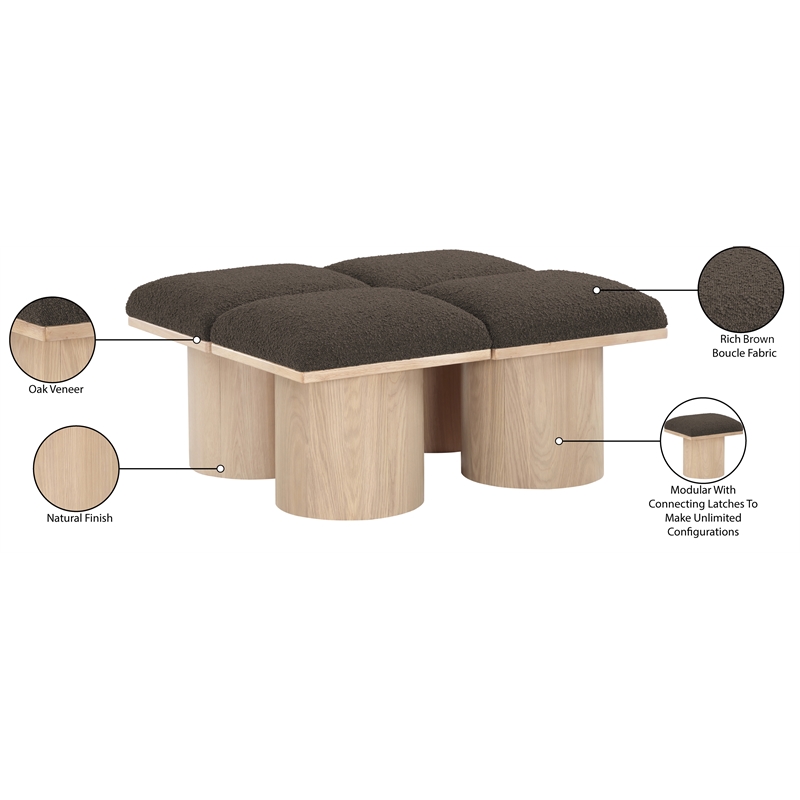 meridian furniture pavilion brown boucle fabric bench