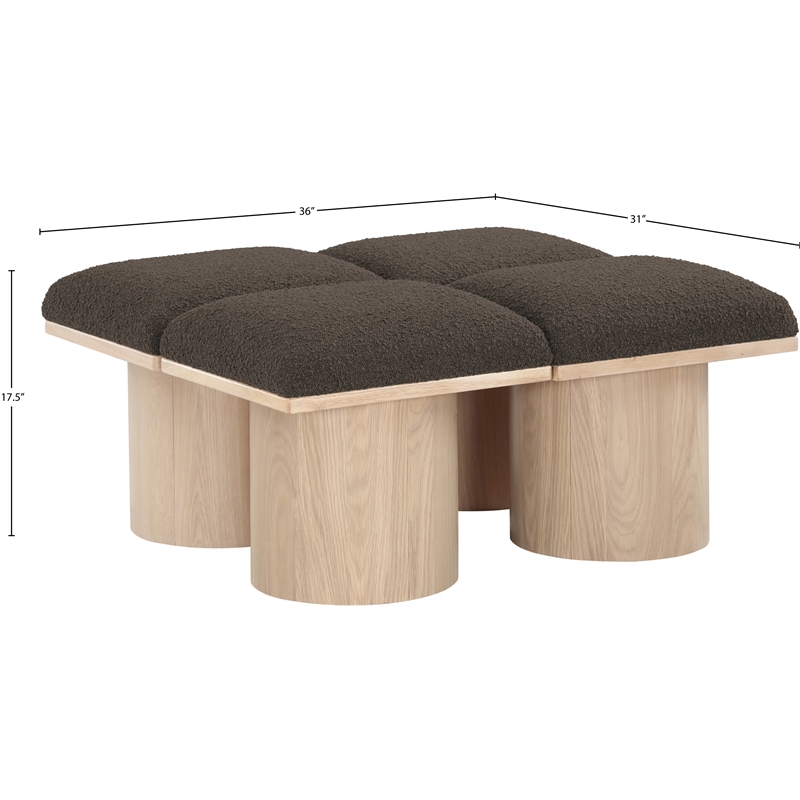 meridian furniture pavilion brown boucle fabric bench