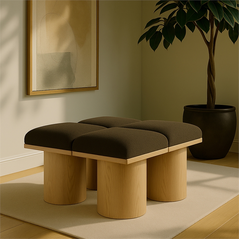 meridian furniture pavilion brown boucle fabric bench