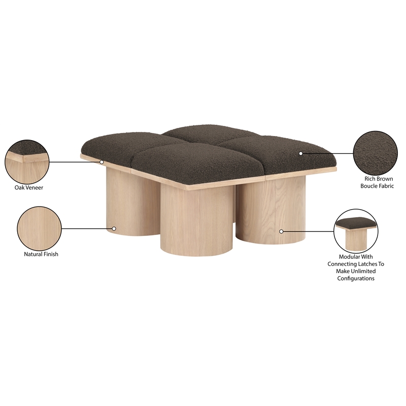 Meridian Furniture Pavilion Brown Boucle Fabric Bench