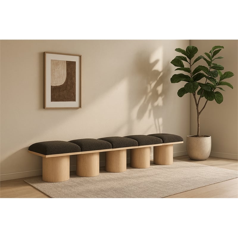 Meridian Furniture Pavilion Brown Boucle Fabric Bench