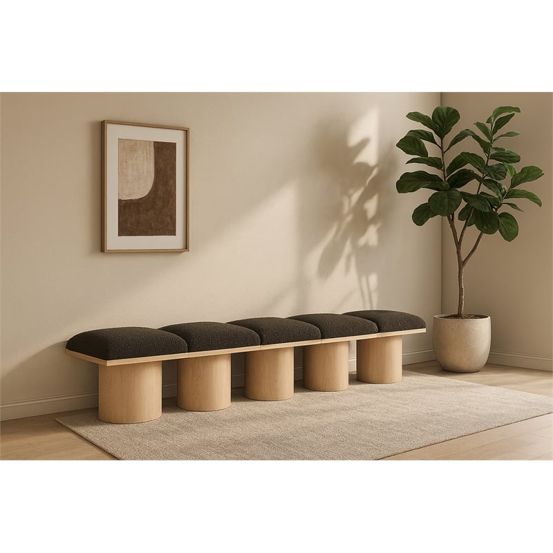 Meridian Furniture Pavilion Brown Boucle Fabric Bench