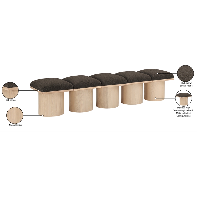 Meridian Furniture Pavilion Brown Boucle Fabric Bench
